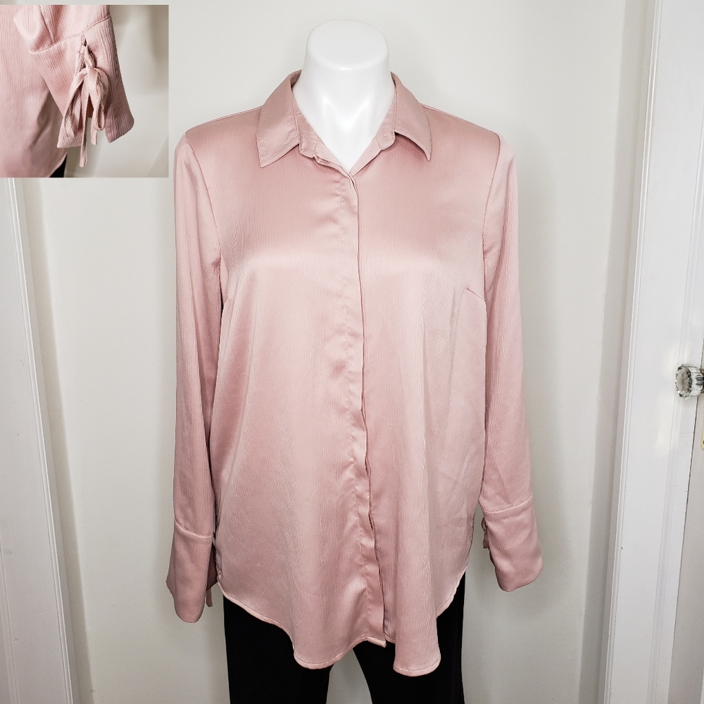 Motherhood tie sleeve button-down maternity, mauve